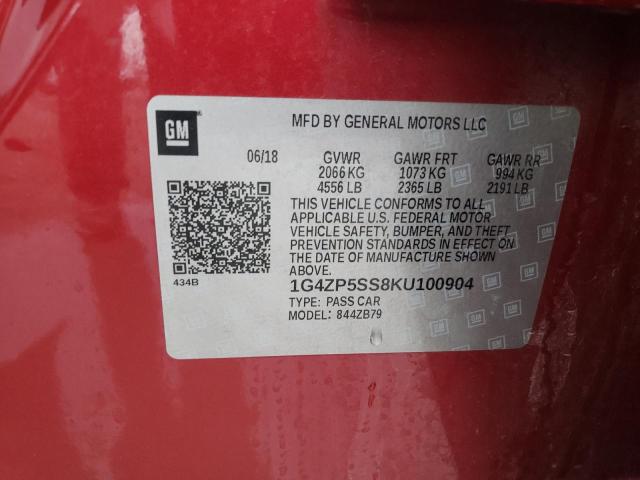 1G4ZP5SS8KU100904 - 2019 BUICK LACROSSE ESSENCE წითელი ფოტო 12