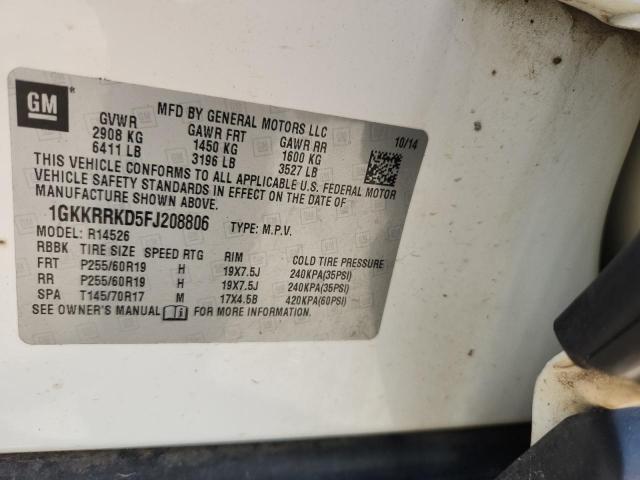 1GKKRRKD5FJ208806 - 2015 GMC ACADIA SLT-1 თეთრი ფოტო 12