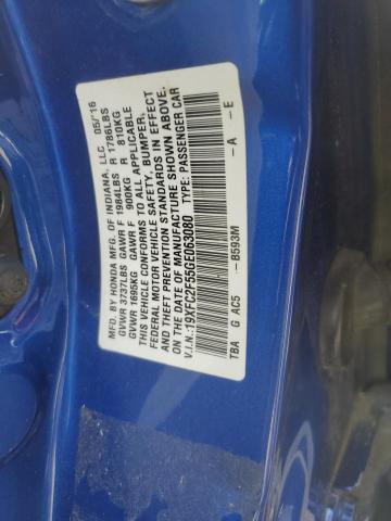 19XFC2F55GE063080 - 2016 HONDA CIVIC LX BLUE photo 13