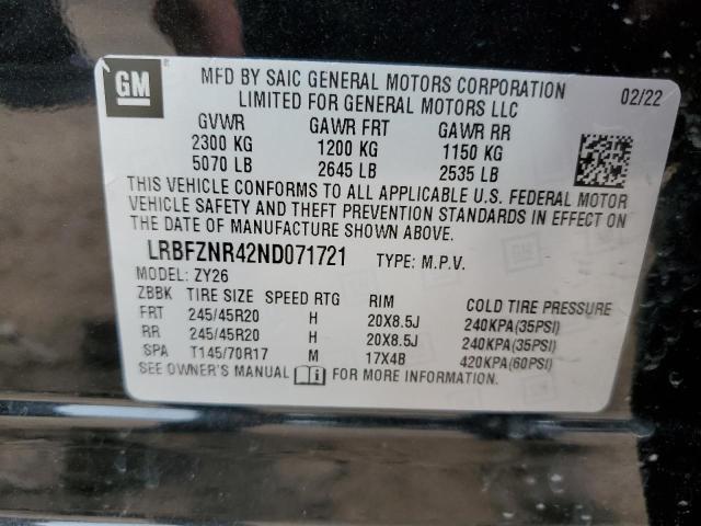 LRBFZNR42ND071721 - 2022 BUICK ENVISION ESSENCE BLACK photo 12
