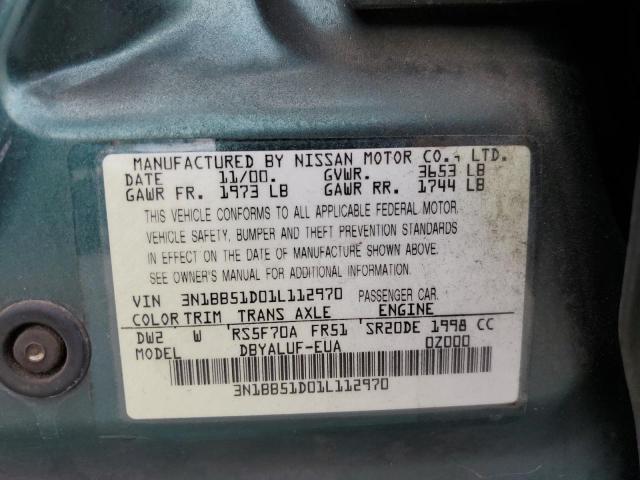 3N1BB51D01L112970 - 2001 NISSAN SENTRA SE GREEN photo 12