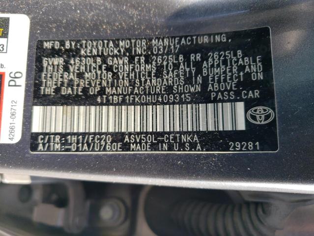 4T1BF1FK0HU409315 - 2017 TOYOTA CAMRY LE CHARCOAL photo 12