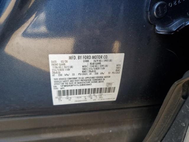 1FMSK8FH1LGB93443 - 2020 FORD EXPLORER LIMITED 蓝色 照片 13