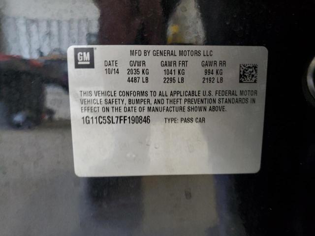 1G11C5SL7FF190846 - 2015 CHEVROLET MALIBU 1LT 黑色 照片 12