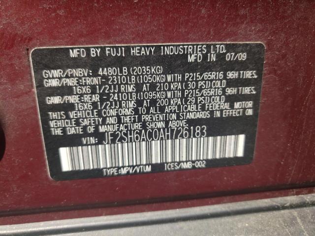 JF2SH6AC0AH726183 - 2010 SUBARU FORESTER 2.5X Rot Foto 12