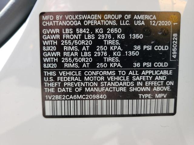 1V2BE2CA6MC209840 - 2021 VOLKSWAGEN ATLAS CROS SEL WHITE photo 13