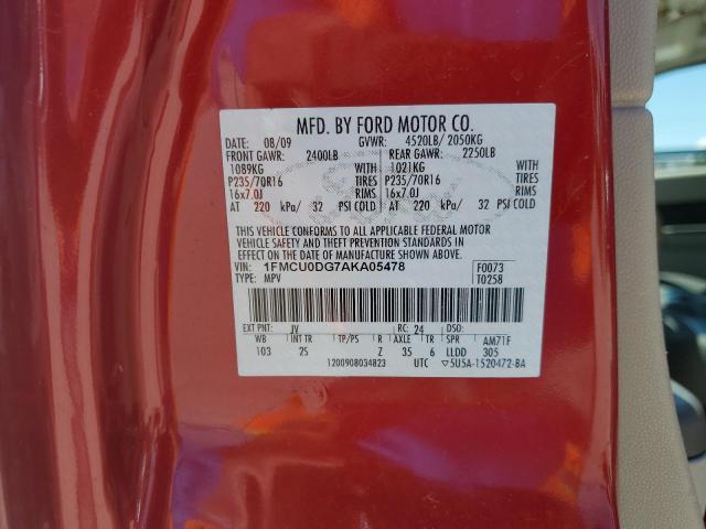 1FMCU0DG7AKA05478 - 2010 FORD ESCAPE XLT RED photo 12