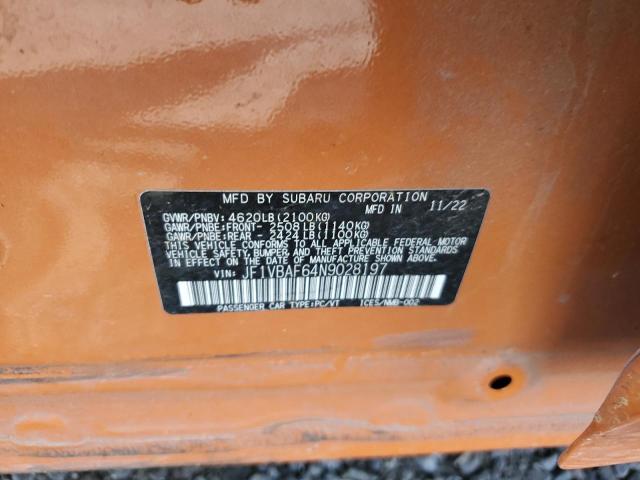 JF1VBAF64N9028197 - 2022 SUBARU WRX PREMIUM ORANGE photo 12