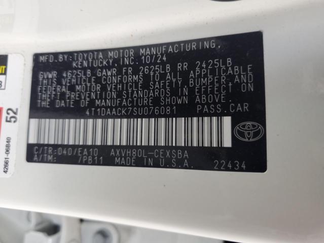 4T1DAACK7SU076081 - 2025 TOYOTA CAMRY XSE 白色 照片 13
