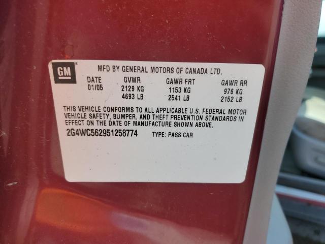 2G4WC562951258774 - 2005 BUICK LACROSSE CX برغندي صورة 12