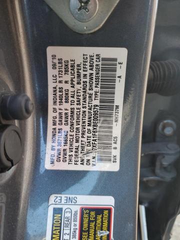 19XFA1F6XBE009579 - 2011 HONDA CIVIC LX-S Մոխրագույն լուսանկար 12