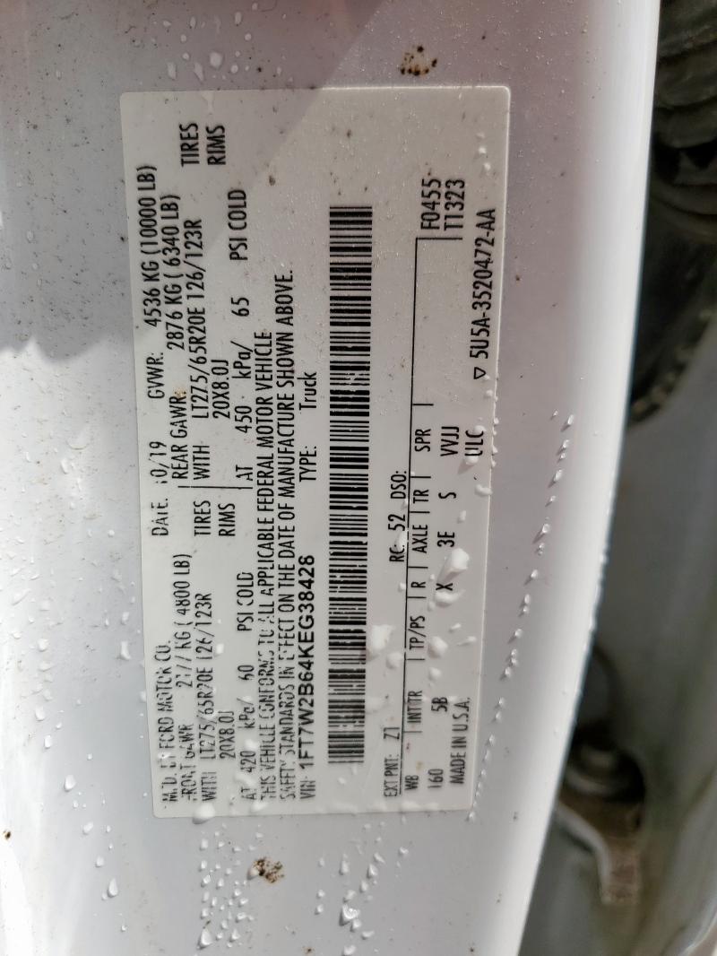 1FT7W2B64KEG38428 - 2019 FORD F250 SUPER DUTY 白色 照片 12