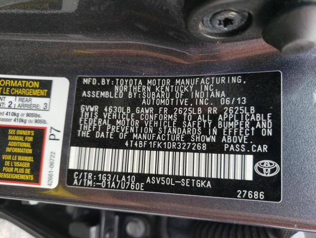 4T4BF1FK1DR327268 - 2013 TOYOTA CAMRY L CHARCOAL photo 13