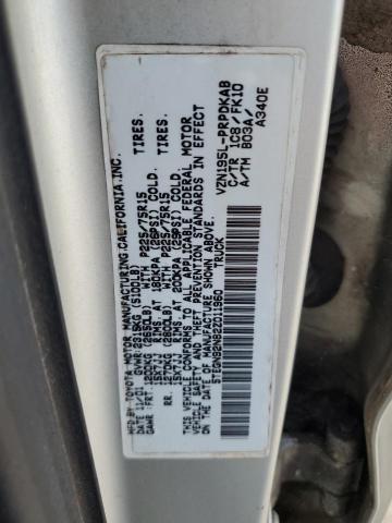 5TEGN92N82Z011960 - 2002 TOYOTA TACOMA DOUBLE CAB PRERUNNER SILVER photo 12