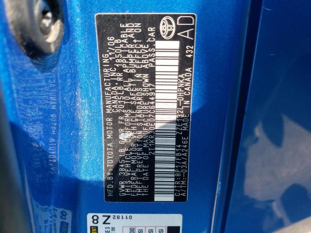 2T1KR30E07C644917 - 2007 TOYOTA COROLLA MA XR BLUE photo 12