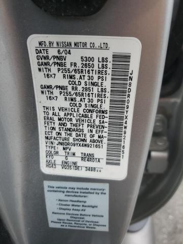 JN8DR09YX4W921651 - 2004 NISSAN PATHFINDER LE 银色 照片 13