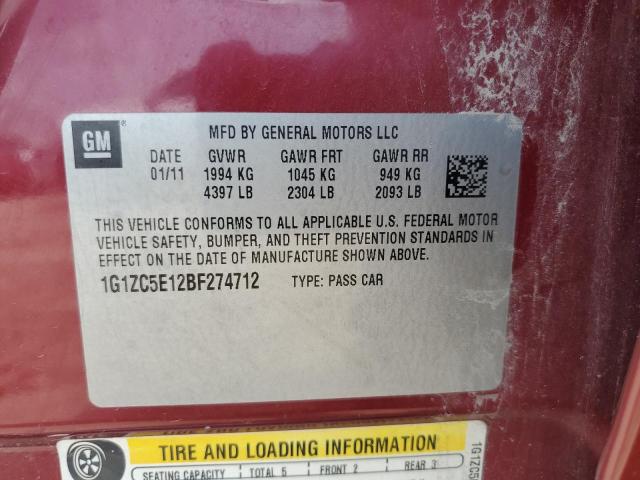 1G1ZC5E12BF274712 - 2011 CHEVROLET MALIBU 1LT RED photo 12