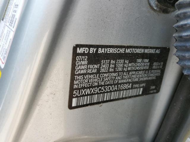 5UXWX9C53D0A16864 - 2013 BMW X3 XDRIVE28I SILVER photo 13