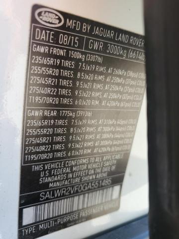 SALWR2VF0GA551485 - 2016 LAND ROVER RANGE ROVE HSE WHITE photo 13