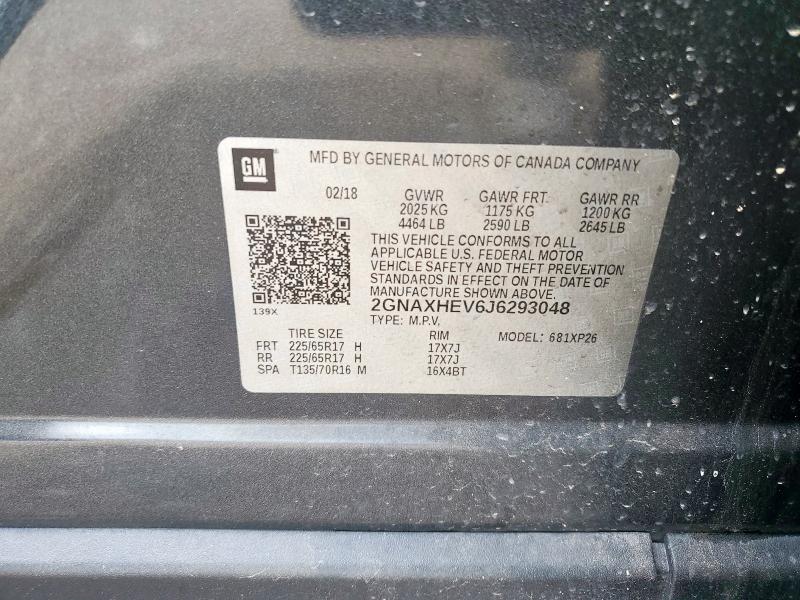 2GNAXHEV6J6293048 - 2018 CHEVROLET EQUINOX LS GRAY photo 13