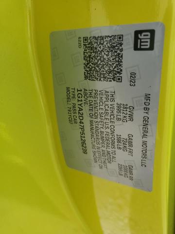 1G1YA2D47P5126239 - 2023 CHEVROLET CORVETTE STINGRAY 1LT YELLOW photo 13