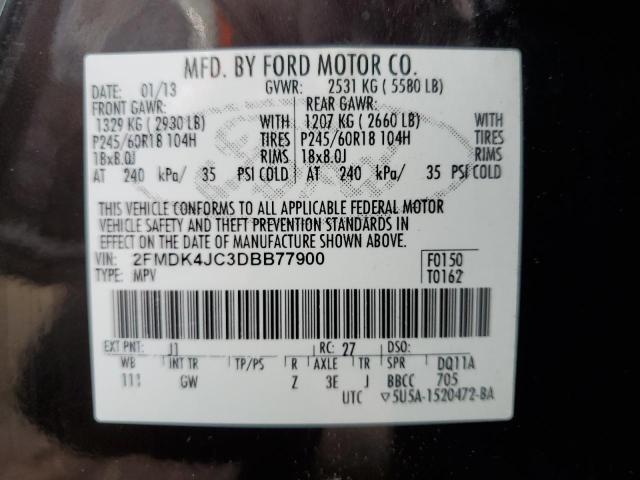 2FMDK4JC3DBB77900 - 2013 FORD EDGE SEL BLACK photo 13