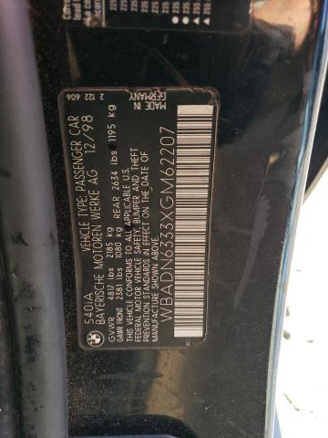 WBADN6333XGM62207 - 1999 BMW 540 I AUTOMATIC BLACK photo 12