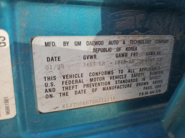 KL1TD56678B212119 - 2008 CHEVROLET AVEO BASE ტურკოუსი ფოტო 12