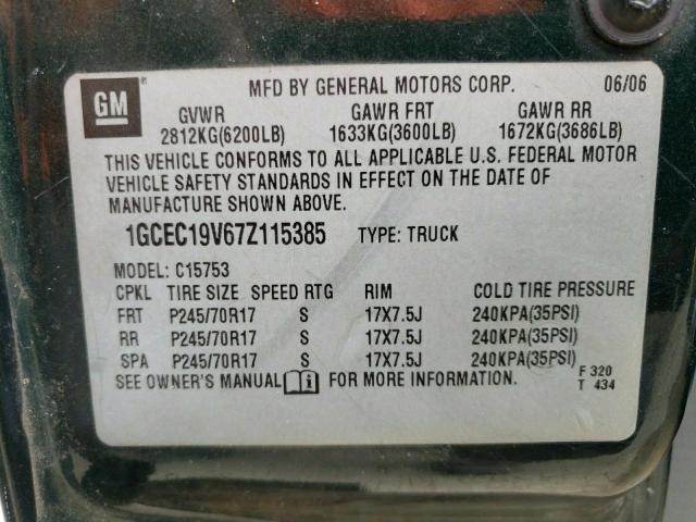 1GCEC19V67Z115385 - 2007 CHEVROLET SILVERADO C1500 CLASSIC GREEN photo 13