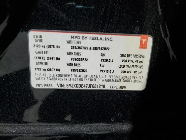 5YJXCDE47JF081218 - 2018 TESLA MODEL X 黑色 照片 12