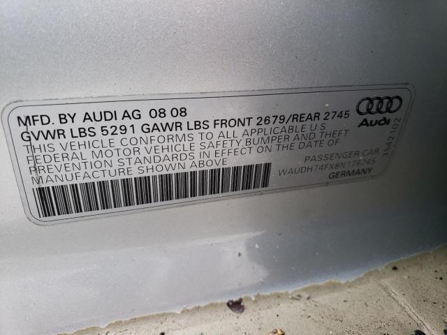 WAUDH74FX8N176745 - 2008 AUDI A6 3.2 QUATTRO SILVER photo 10