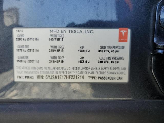 5YJSA1E17HF231214 - 2017 TESLA MODEL S BLACK photo 12
