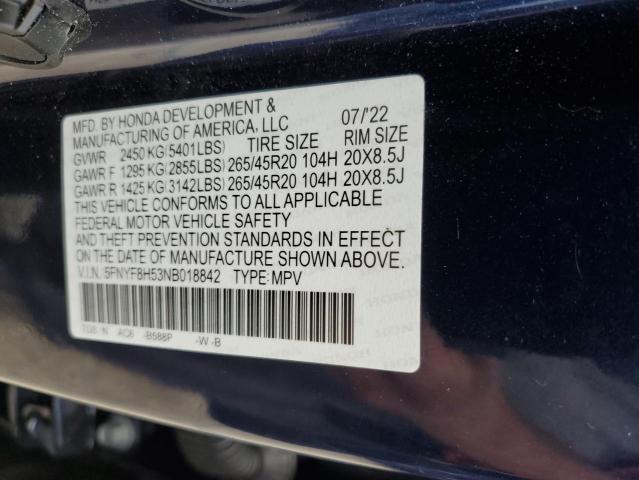 5FNYF8H53NB018842 - 2022 HONDA PASSPORT EXL أزرق صورة 13