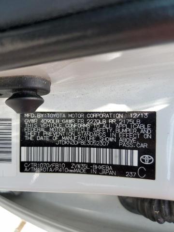 JTDKN3DP8E3052307 - 2014 TOYOTA PRIUS PLUG WHITE photo 12