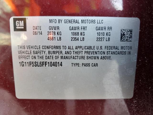 1G11F5SL6FF104014 - 2015 CHEVROLET MALIBU LTZ Tünd qırmızı foto 13