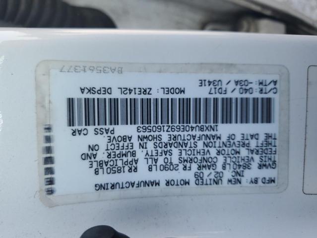 1NXBU40E69Z160563 - 2009 TOYOTA COROLLA BASE Weiß Foto 12