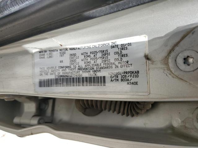 5TEGN92N21Z774958 - 2001 TOYOTA TACOMA DOUBLE CAB PRERUNNER SILVER photo 12