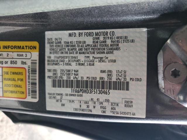 1FA6P0HD3F5130465 - 2015 FORD FUSION SE GRAY photo 12