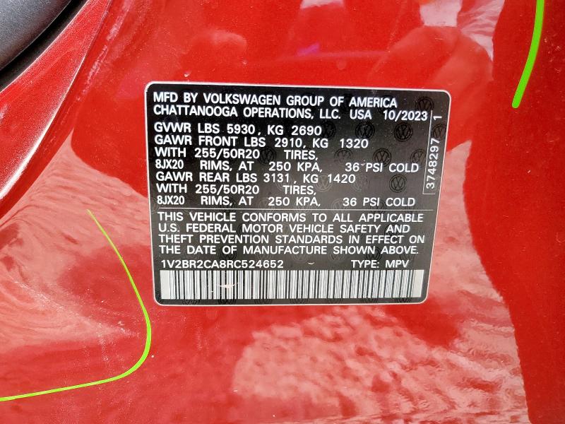 1V2BR2CA8RC524652 - 2024 VOLKSWAGEN ATLAS SEL Qırmızı foto 13