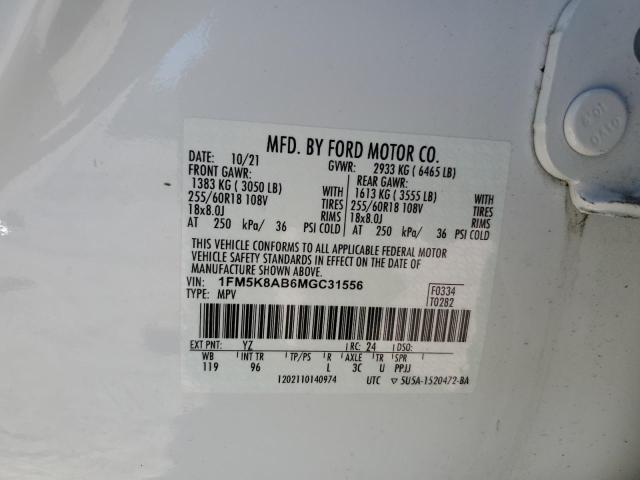 1FM5K8AB6MGC31556 - 2021 FORD EXPLORER POLICE INTERCEPTOR 白色 照片 14