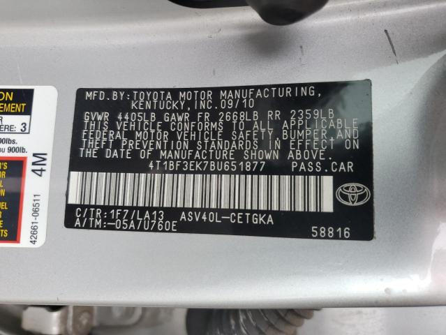 4T1BF3EK7BU651877 - 2011 TOYOTA CAMRY BASE SILVER photo 12