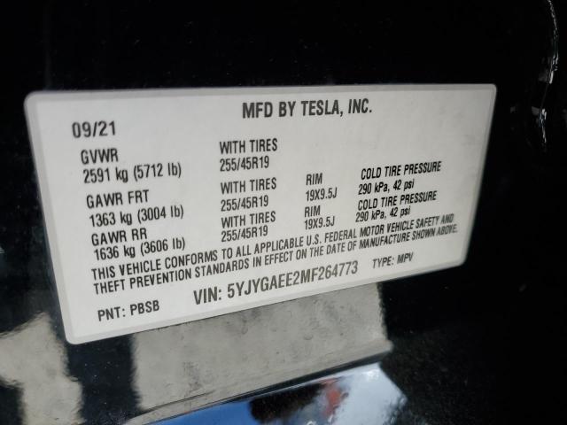 5YJYGAEE2MF264773 - 2021 TESLA MODEL Y Қара фото 13