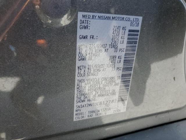 5N1AT2MV3JC812787 - 2018 NISSAN ROGUE S Gris photo 12