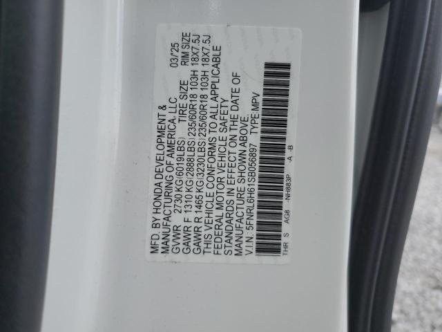 5FNRL6H61SB056897 - 2025 HONDA ODYSSEY EXL WHITE photo 13