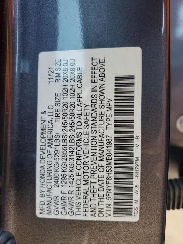 5FNYF8H53MB041987 - 2021 HONDA PASSPORT EXL GRAY photo 13