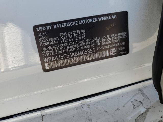 WBA4J5C54KBM65355 - 2019 BMW 440I GRAN COUPE WHITE photo 12