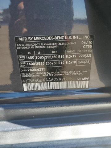 4JGBB8GBXAA622928 - 2010 MERCEDES-BENZ ML 350 4MATIC CHARCOAL photo 13