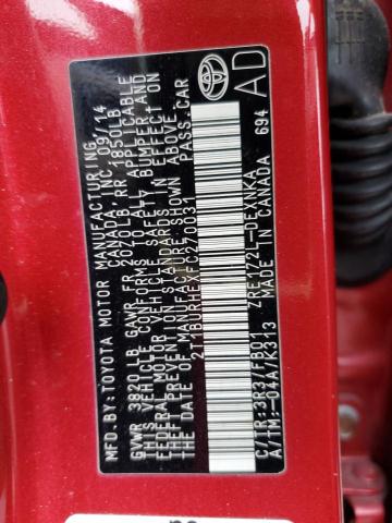 2T1BURHEXFC270031 - 2015 TOYOTA COROLLA L RED photo 12