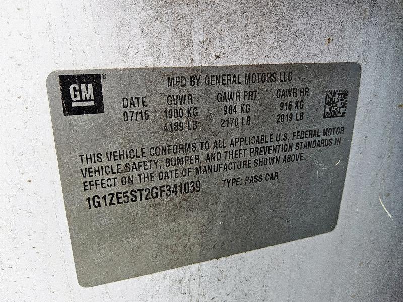 1G1ZE5ST2GF341039 - 2016 CHEVROLET MALIBU LT WHITE photo 12