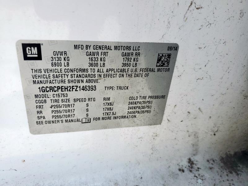 1GCRCPEH2FZ146393 - 2015 CHEVROLET SILVERADO C1500 WHITE photo 12